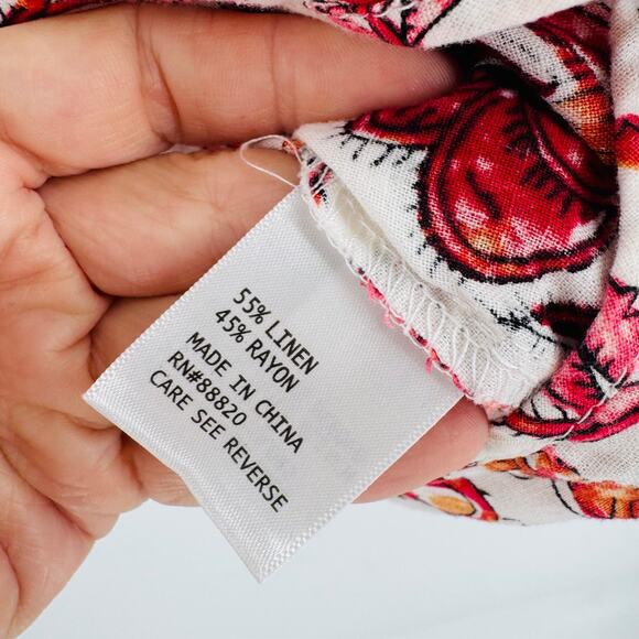 Nicole Miller Linen Blend Blouse Small Boho Floral Print Long Sleeve Top Small - Picture 5 of 6